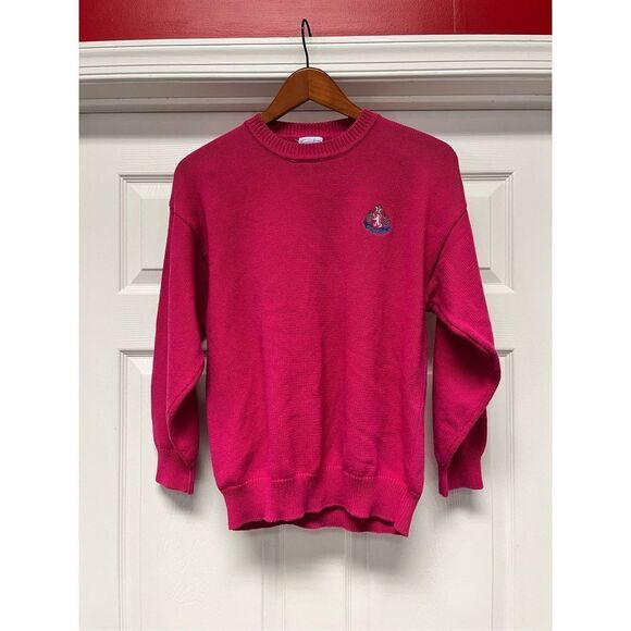 Vintage Trimmingham’s Bermuda Fuchsia Crew Neck Crest Sweater sz XL - Picture 1 of 4